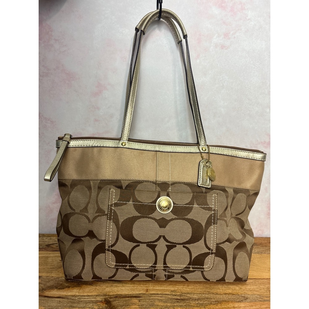 Coach Signature Stripe Canvas Tote Y2K Style #11691
